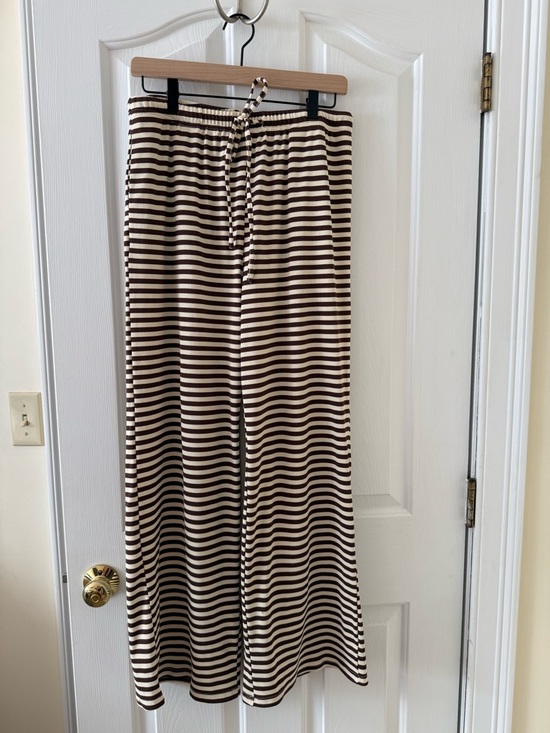 Pants - Striped Brown and Cream Pants - Women's Relaxed Fit